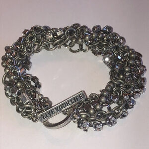 American Eagle Aged Silver Tone Boho CZ Rhinestones Multi Strand Bracelet